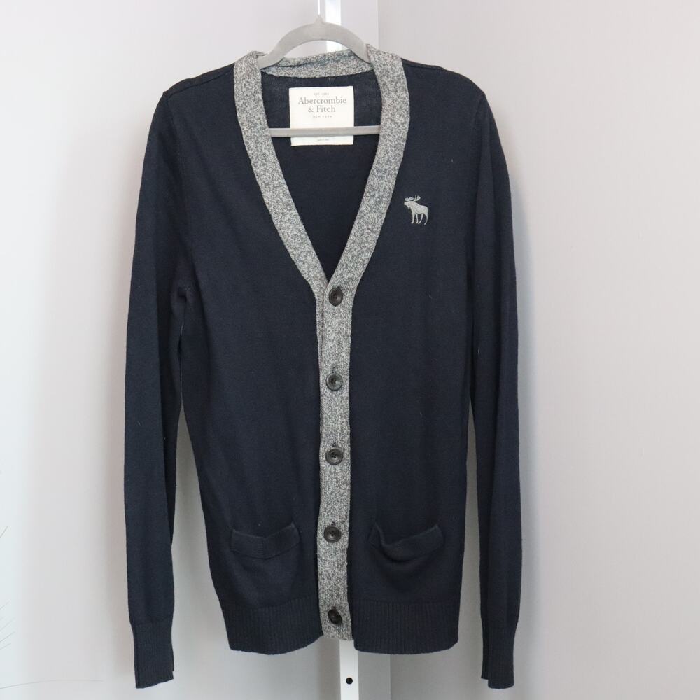 Vintage Abercrombie & Fitch Women’s Cardigan Sweater XL Navy & Gray Button Front